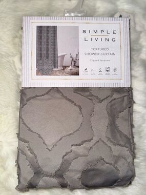 Simple Living Gray Textured Clipped Jacquard Shower Curtain 72” X 72”